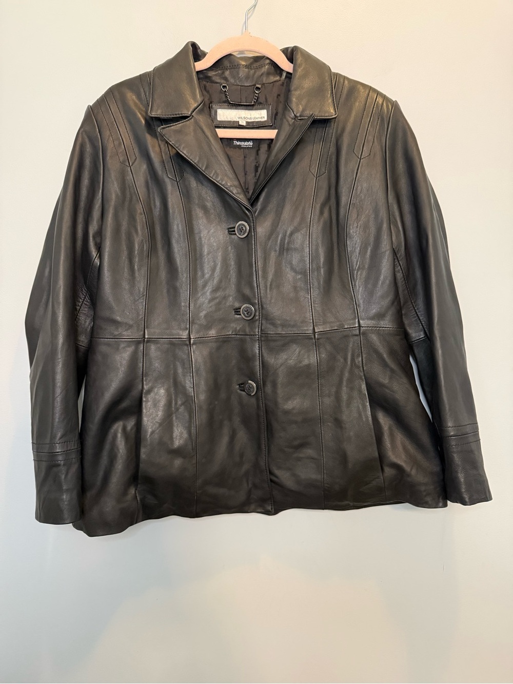 Vintage Wilsons Leather Black Jacket Thinsulate Insulated Button Blazer XL